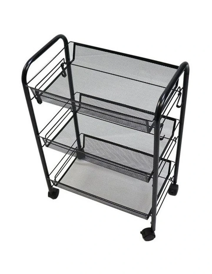 SOGA 2 Pack 3-Tier Bee Mesh Storage Racks with Wheels - Black image 4