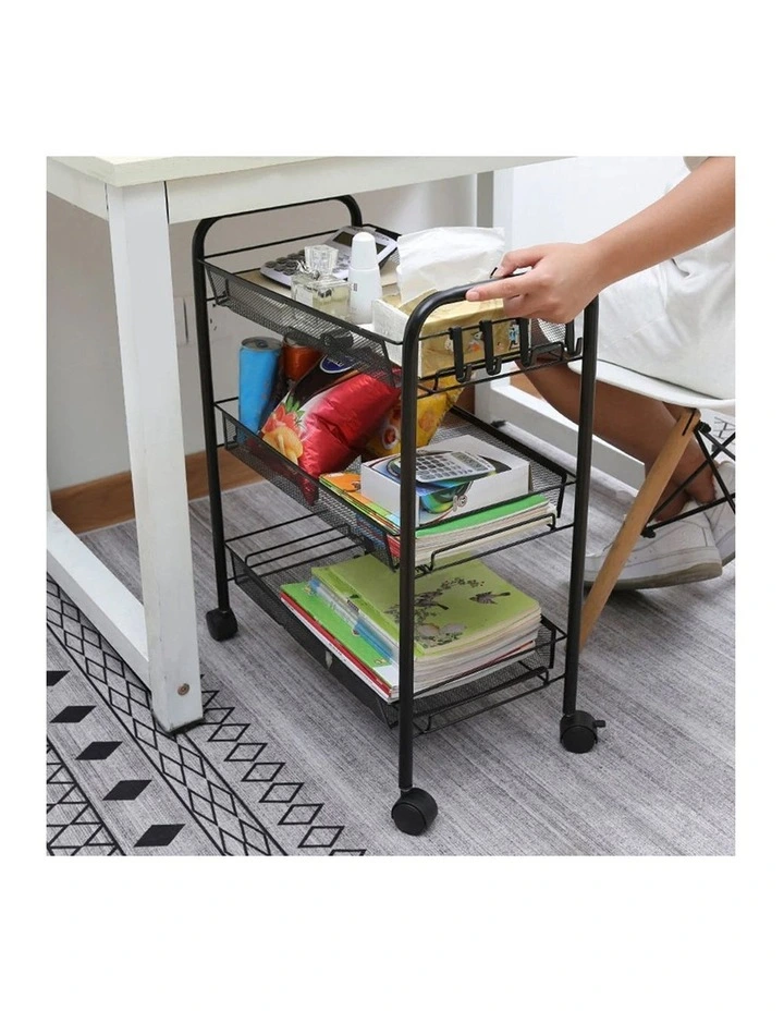 SOGA 2 Pack 3-Tier Bee Mesh Storage Racks with Wheels - Black image 5