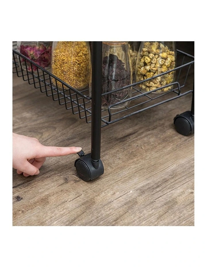 SOGA 2 Pack 3-Tier Bee Mesh Storage Racks with Wheels - Black image 6