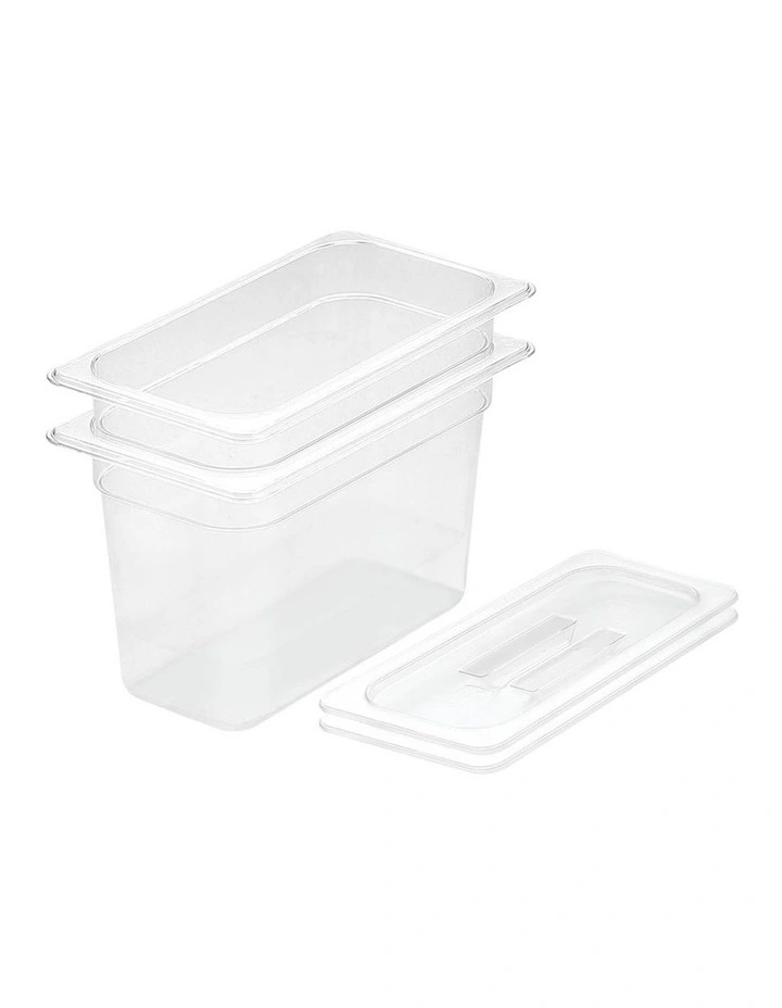 SOGA 200mm Clear Gastronorm GN Pan 1/3 Food Tray Storage Bundle of 2 with Lid image 1