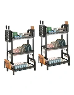SOGA 2 Pack 3-Tier 62cm Dish Drying Racks - Black
