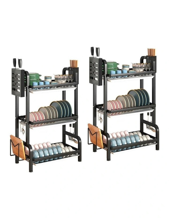 SOGA 2 Pack 3-Tier 62cm Dish Drying Racks - Black image 1