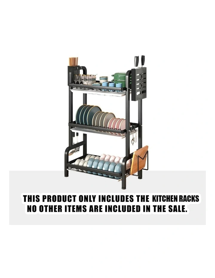 SOGA 2 Pack 3-Tier 62cm Dish Drying Racks - Black image 2