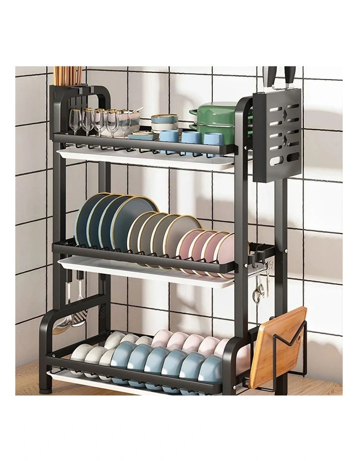SOGA 2 Pack 3-Tier 62cm Dish Drying Racks - Black image 3