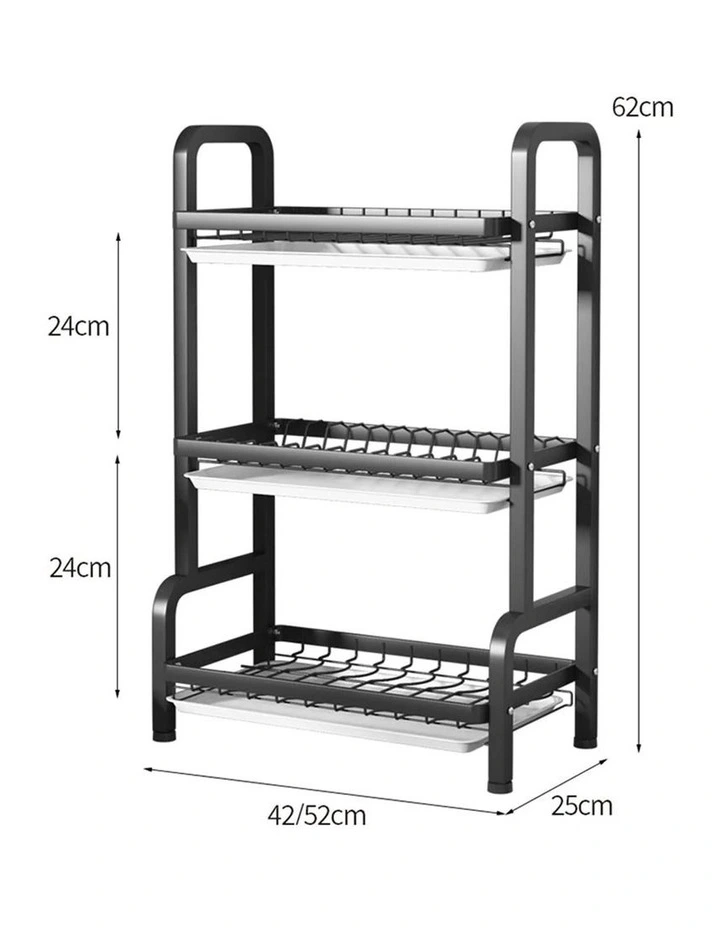 SOGA 2 Pack 3-Tier 62cm Dish Drying Racks - Black image 5
