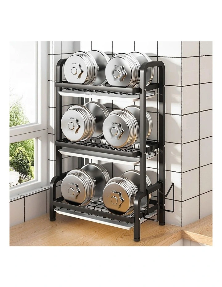 SOGA 2 Pack 3-Tier 62cm Dish Drying Racks - Black image 6