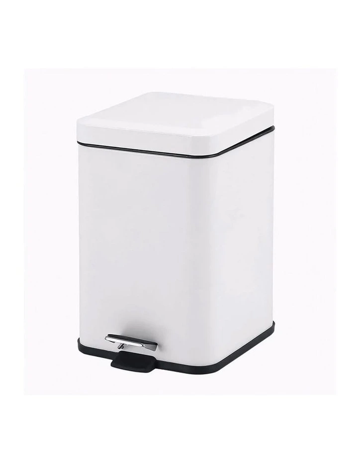 SOGA 12L White Square Stainless Steel Pedal Bin image 1