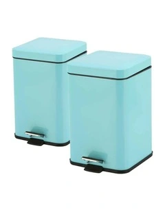 SOGA 2X 6L Blue Square Stainless Steel Pedal Bins