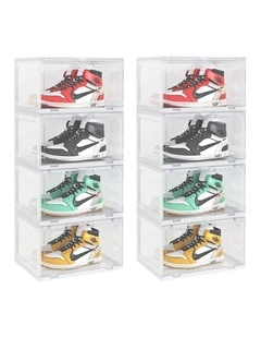 SOGA 2X 4 Tier Transparent Stackable Shoe Storage Box with Magnetic Door