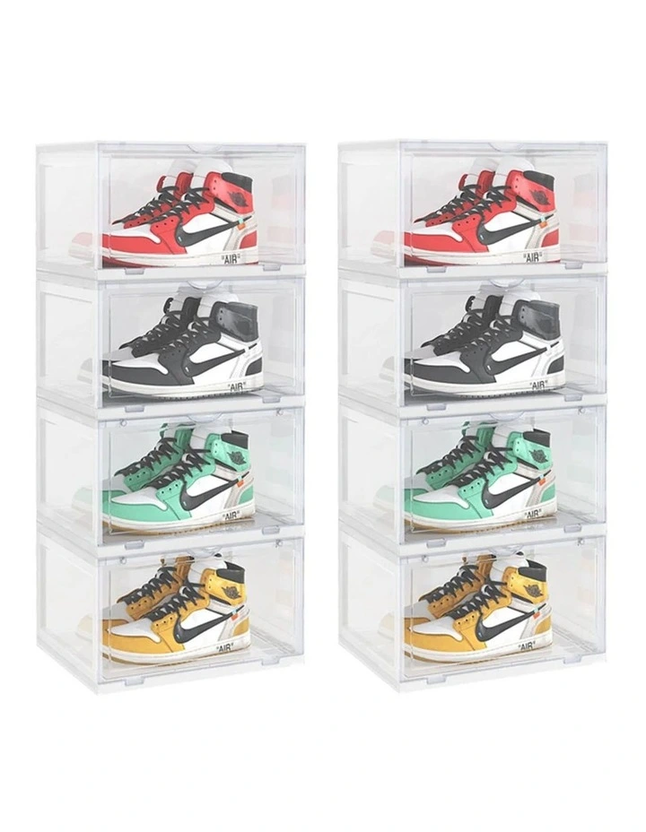 SOGA 2X 4 Tier Transparent Stackable Shoe Storage Box with Magnetic Door image 1