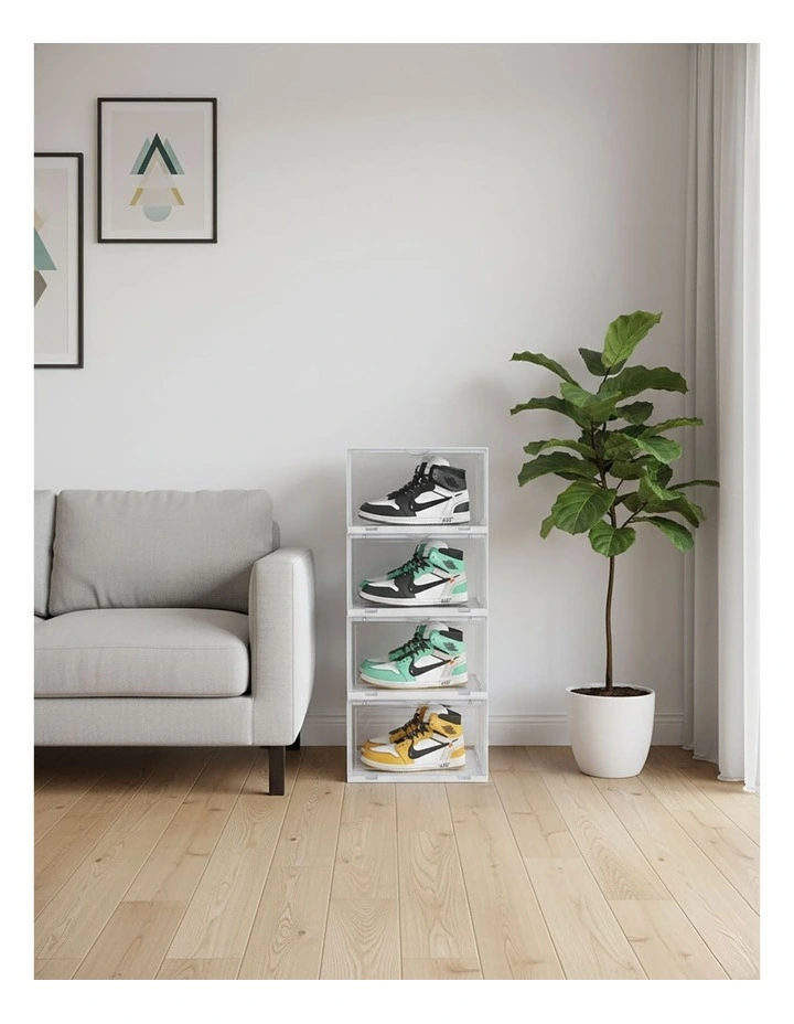 SOGA 2X 4 Tier Transparent Stackable Shoe Storage Box with Magnetic Door image 2