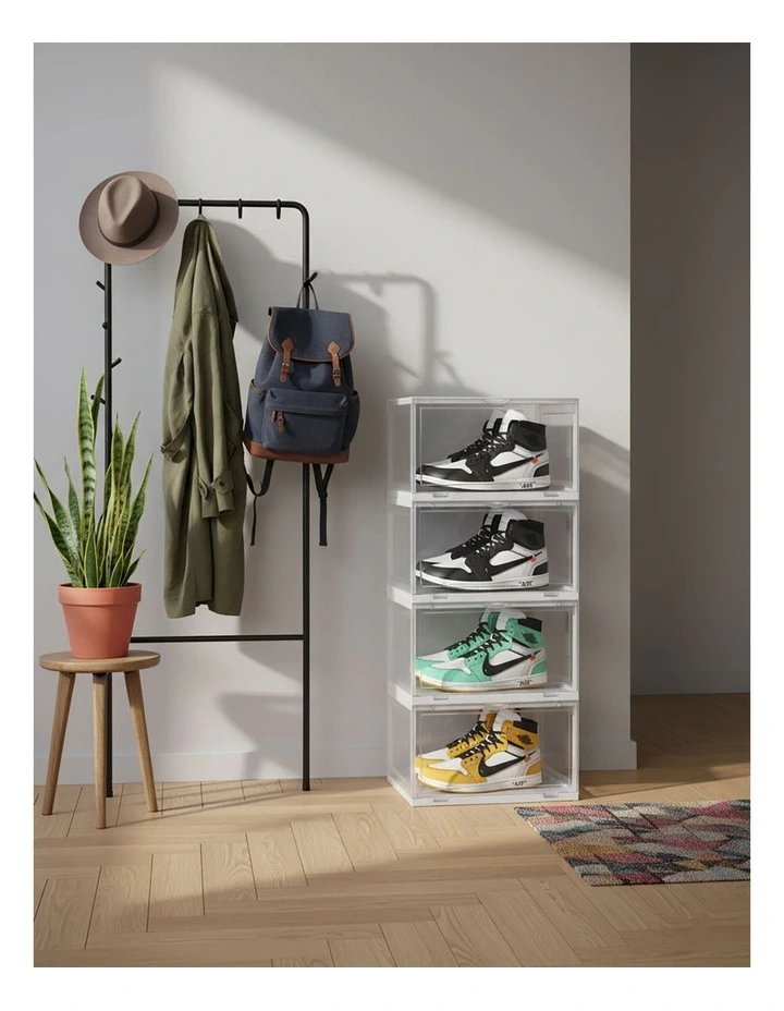 SOGA 2X 4 Tier Transparent Stackable Shoe Storage Box with Magnetic Door image 3