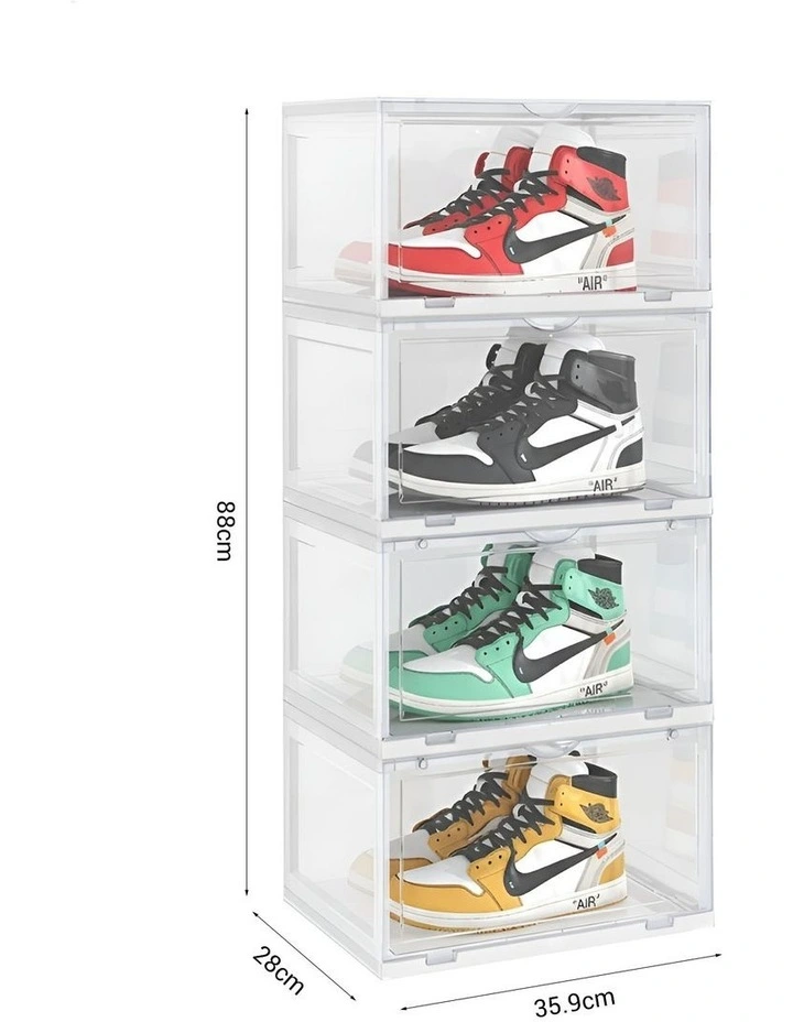 SOGA 2X 4 Tier Transparent Stackable Shoe Storage Box with Magnetic Door image 4