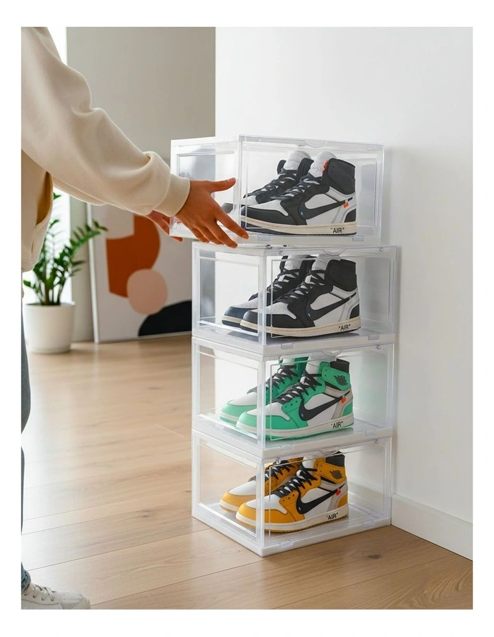 SOGA 2X 4 Tier Transparent Stackable Shoe Storage Box with Magnetic Door image 5