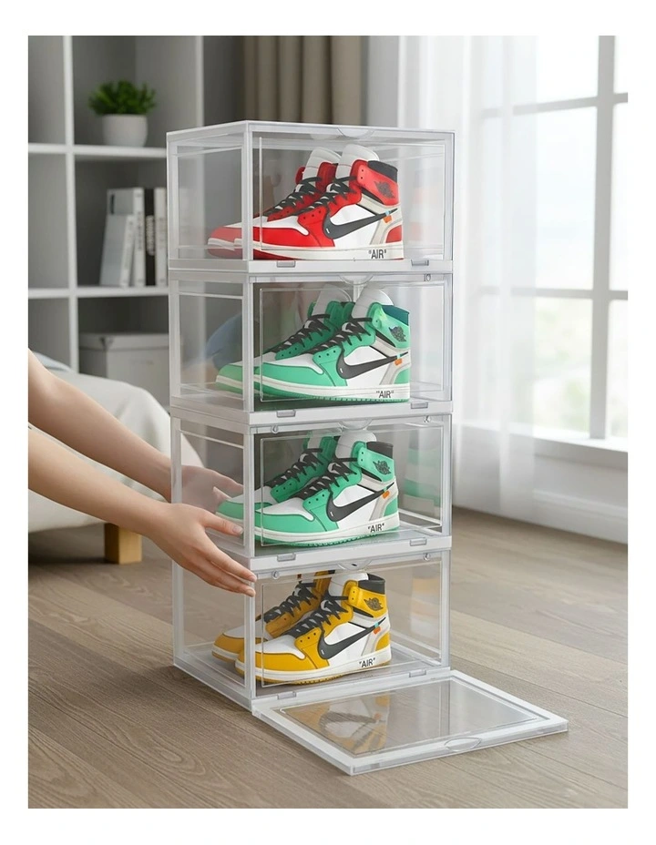 SOGA 2X 4 Tier Transparent Stackable Shoe Storage Box with Magnetic Door image 6