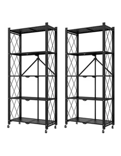 SOGA 2 Pack 5-Tier Foldable Storage Racks with Wheels - Black