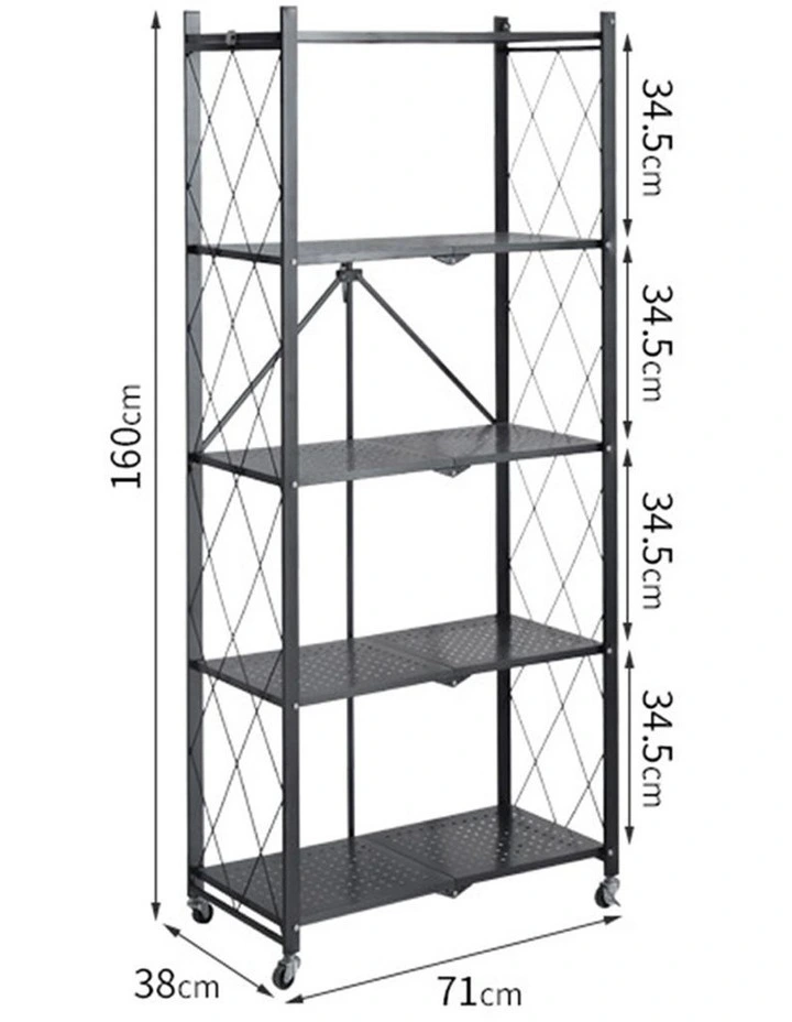 SOGA 2 Pack 5-Tier Foldable Storage Racks with Wheels - Black image 2