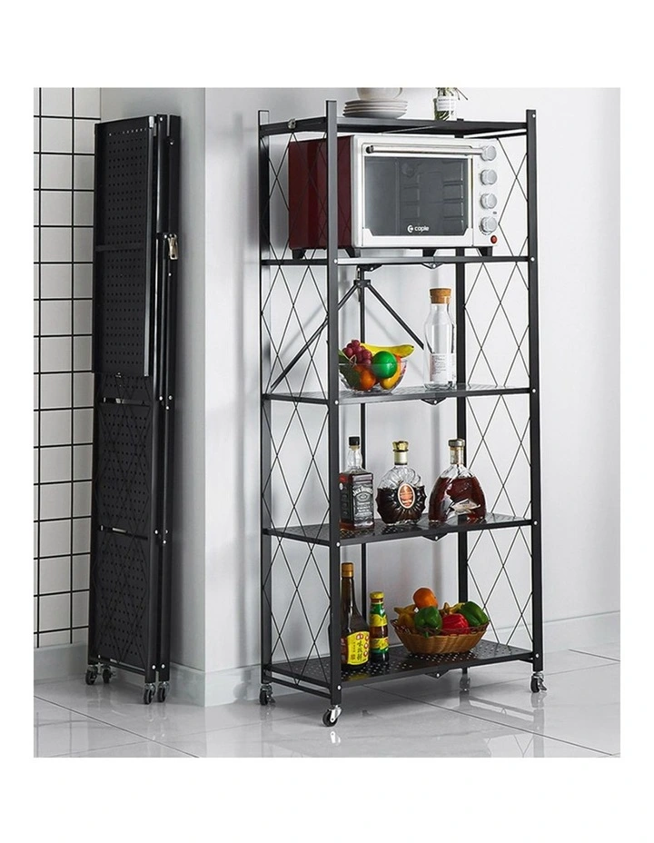 SOGA 2 Pack 5-Tier Foldable Storage Racks with Wheels - Black image 3
