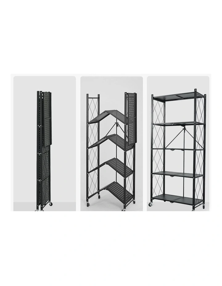SOGA 2 Pack 5-Tier Foldable Storage Racks with Wheels - Black image 4