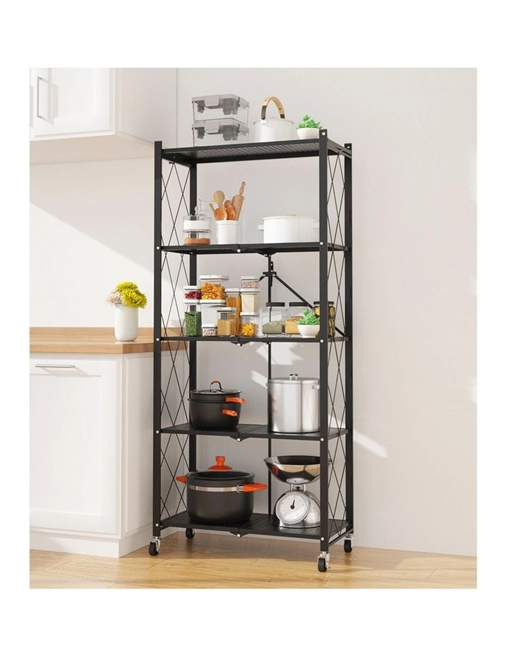 SOGA 2 Pack 5-Tier Foldable Storage Racks with Wheels - Black image 6