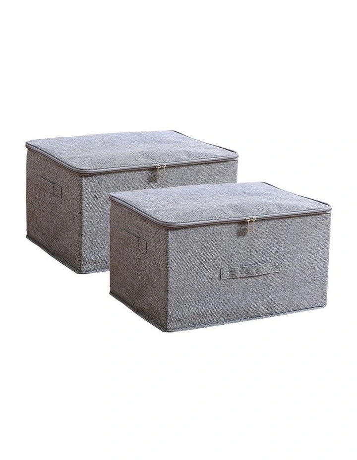 SOGA 2X Grey Large Double Zipper Storage Boxes image 1