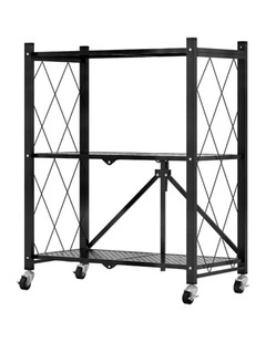 SOGA 3-Tier Foldable Storage Rack with Wheels - Black