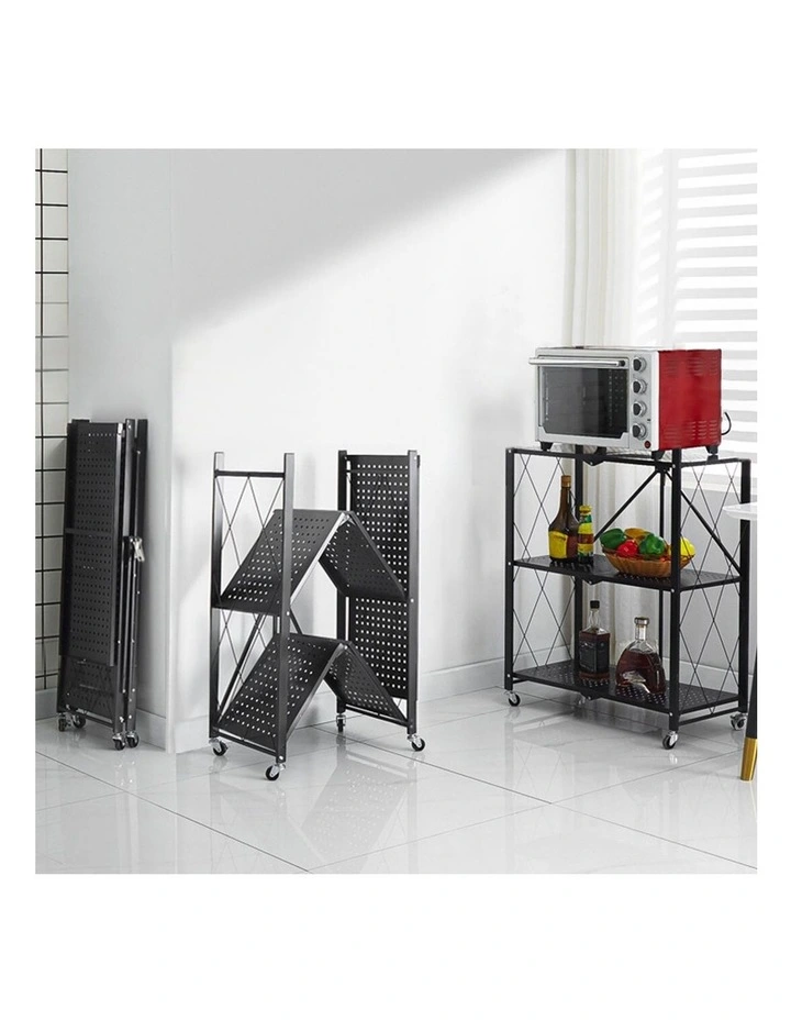 SOGA 3-Tier Foldable Storage Rack with Wheels - Black image 4