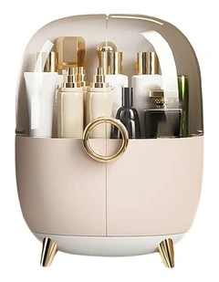 SOGA Pink Transparent Makeup Organiser Waterproof Dustproof Skincare Holder with Lid