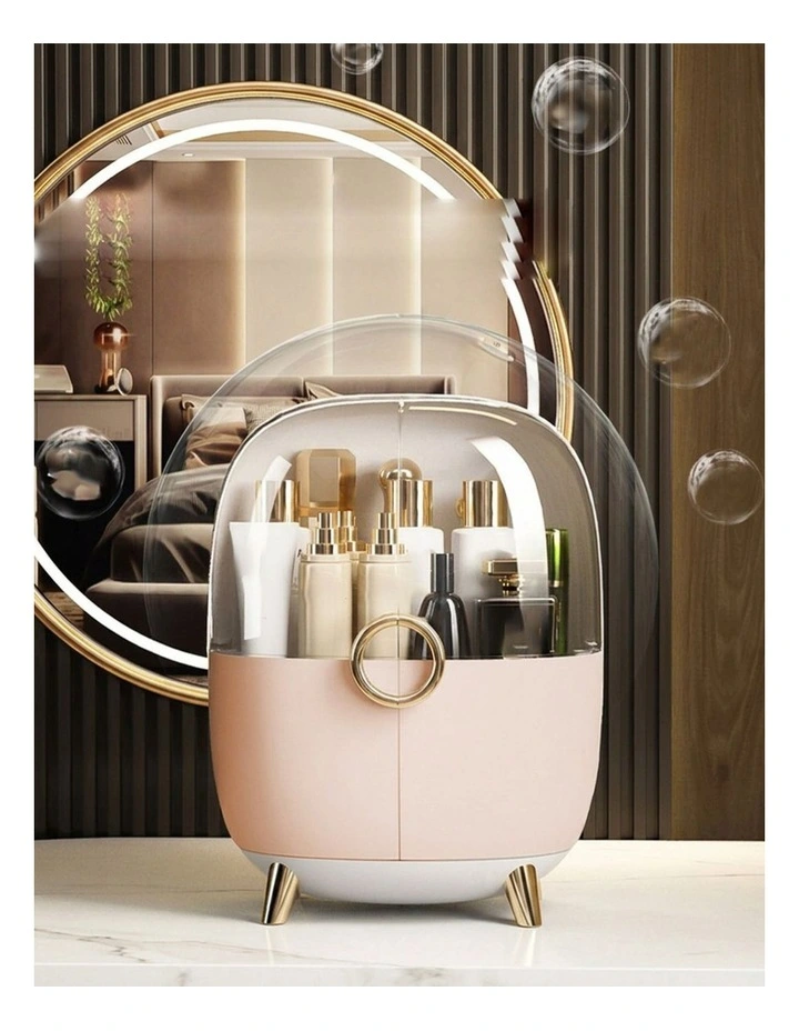 SOGA Pink Transparent Makeup Organiser Waterproof Dustproof Skincare Holder with Lid image 3