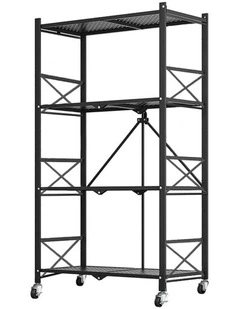 SOGA 4-Tier Foldable Storage Rack with Wheels - Black