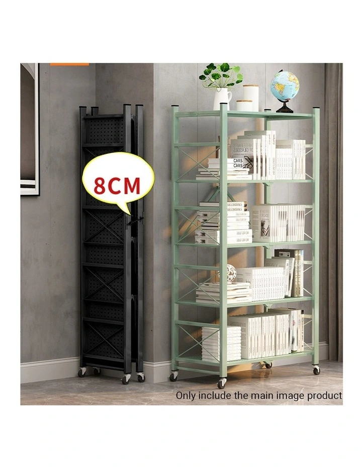 SOGA 4-Tier Foldable Storage Rack with Wheels - Black image 4