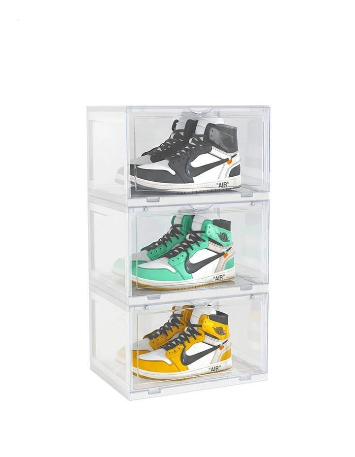 SOGA 3 Tier Transparent Stackable Shoe Storage Box with Magnetic Door image 1