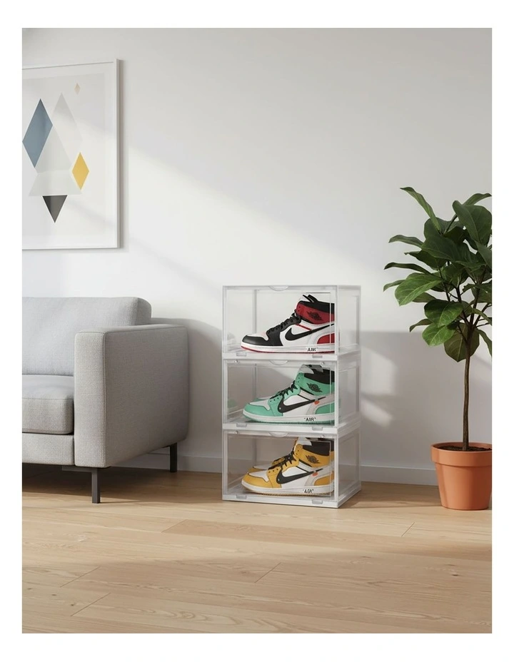 SOGA 3 Tier Transparent Stackable Shoe Storage Box with Magnetic Door image 2