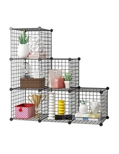 SOGA 6 Cube Storage Organiser Black Modular Wire