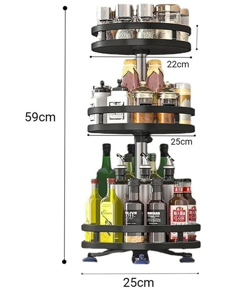 SOGA 3-Tier Round Rotating Spice Rack - Black image 7