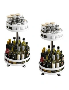 SOGA 2 Pack 2-Tier Round Rotating Spice Racks - White