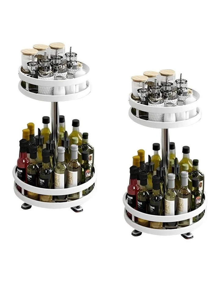 SOGA 2 Pack 2-Tier Round Rotating Spice Racks - White image 1