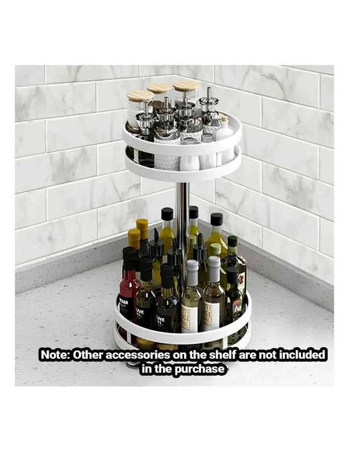 SOGA 2 Pack 2-Tier Round Rotating Spice Racks - White image 3