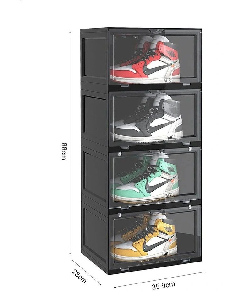 SOGA 4 Tier Black Stackable Shoe Storage Box with Magnetic Door image 7