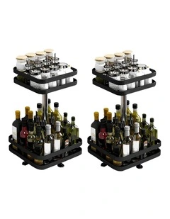 SOGA 2 Pack 2-Tier Square Rotating Spice Racks - Black