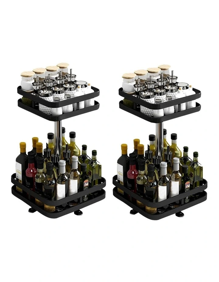 SOGA 2 Pack 2-Tier Square Rotating Spice Racks - Black image 1