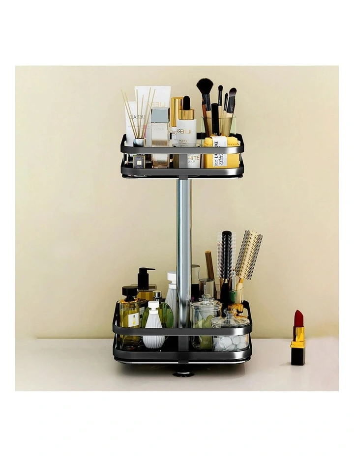SOGA 2 Pack 2-Tier Square Rotating Spice Racks - Black image 2