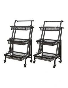 SOGA 2 Pack 3-Tier Adjustable Utility Carts with Wheels - Black