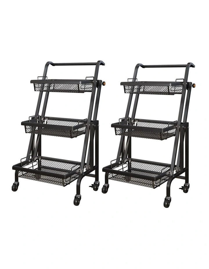 SOGA 2 Pack 3-Tier Adjustable Utility Carts with Wheels - Black image 1