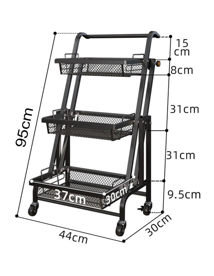 SOGA 2 Pack 3-Tier Adjustable Utility Carts with Wheels - Black image 2