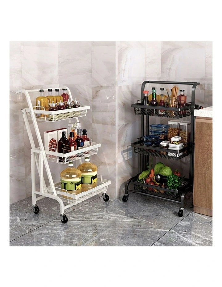 SOGA 2 Pack 3-Tier Adjustable Utility Carts with Wheels - Black image 3