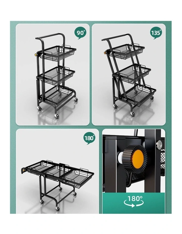 SOGA 2 Pack 3-Tier Adjustable Utility Carts with Wheels - Black image 4