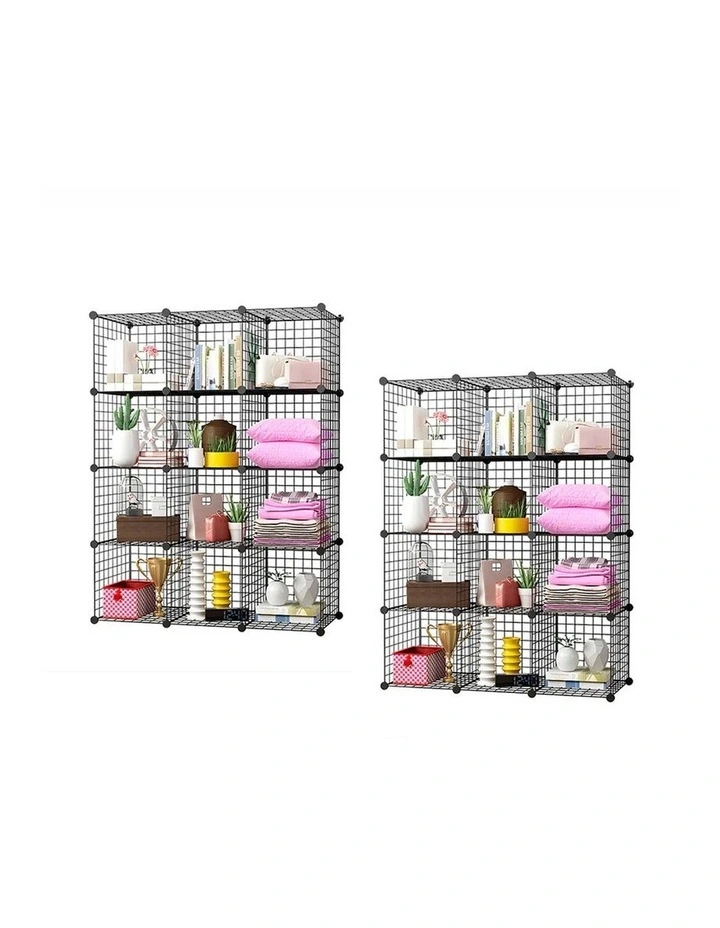 SOGA 2 Pack 12 Cube Storage Organisers Black Modular Wire image 1