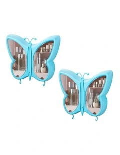 SOGA 2X Blue Butterfly Wall Makeup Organiser Storage Box
