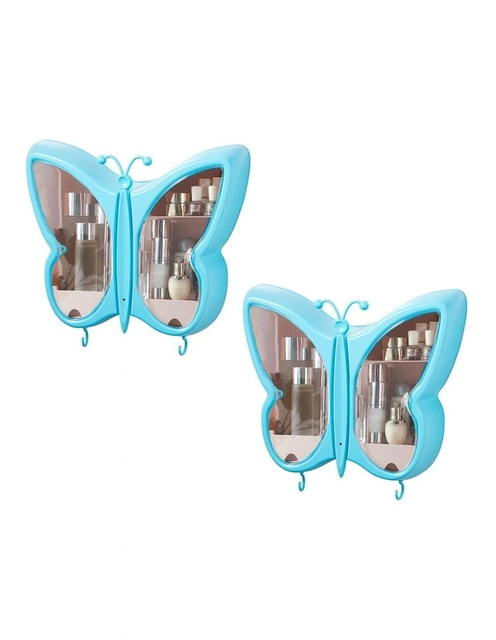 SOGA 2X Blue Butterfly Wall Makeup Organiser Storage Box image 1